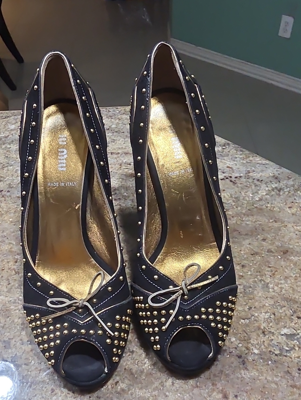 Miu Miu Black Suede Gold Studded Platform Heels Size IT36/ US 6